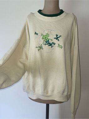 Lee Cream Sherpa-Lined Pullover‎ with Dark Green Trim